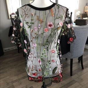 Embroidered Mesh Top
